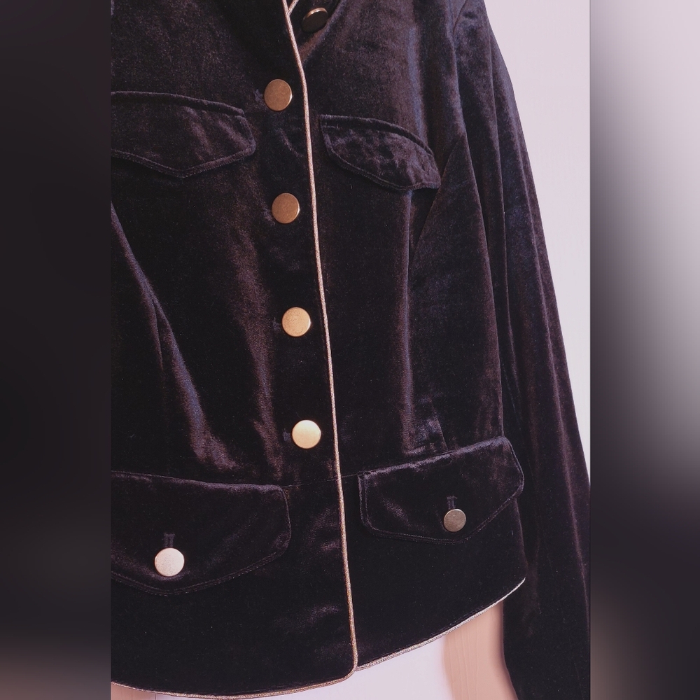 Who What Wear Black Velvet Lined Jacket Size Small Military Style Gold Trim Glam - Picture 5 of 12